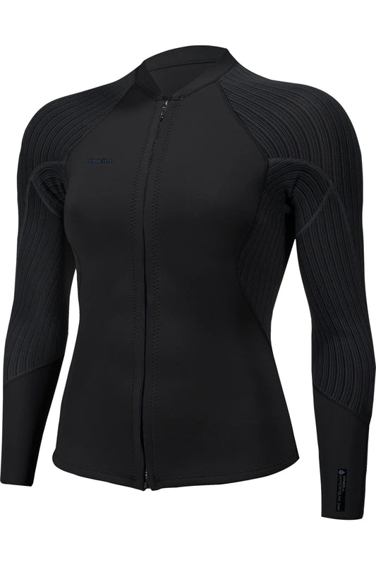  O'Neill Women's Hyperfreak 2mm Front Zip Jacket Black